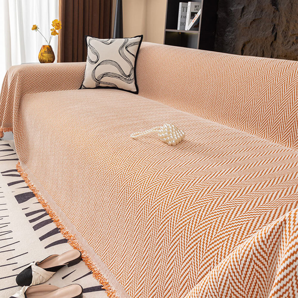 Premium Chenille Textured with Stylish Fringe Sofa Cover