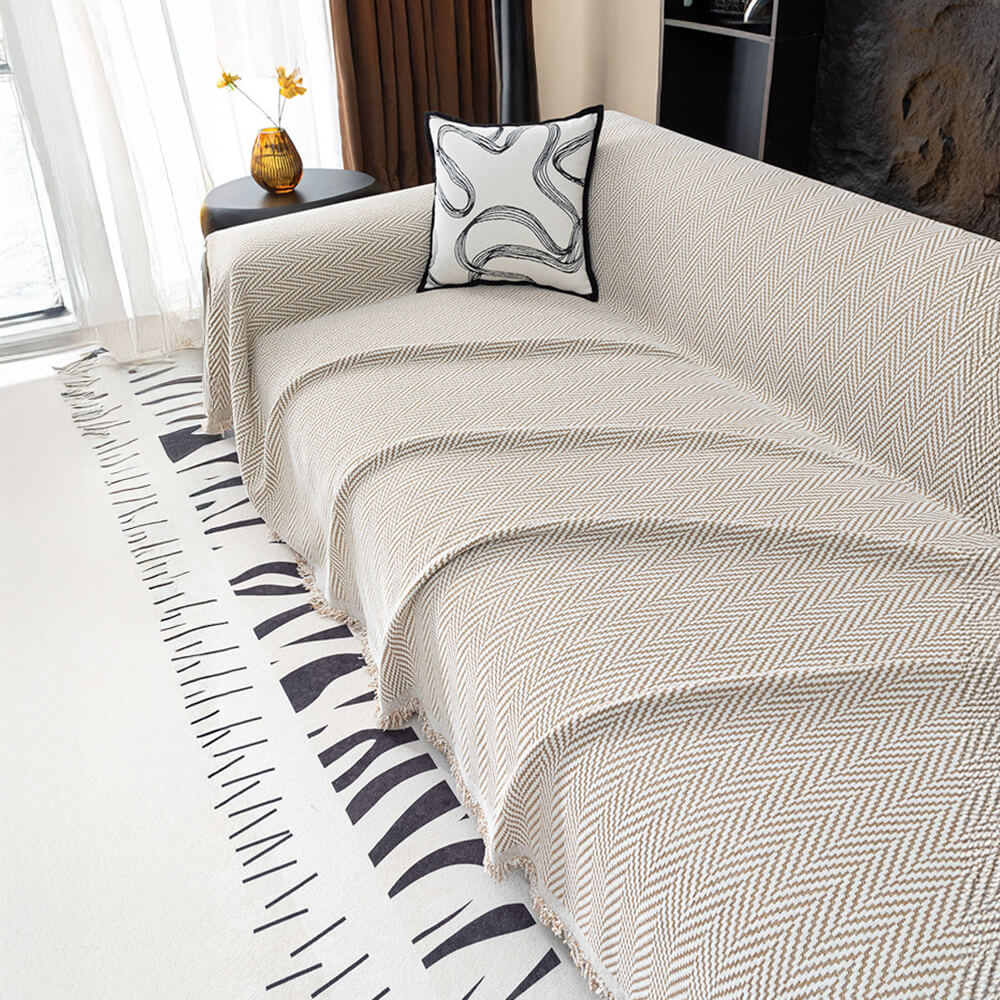 Premium Chenille Textured with Stylish Fringe Sofa Cover
