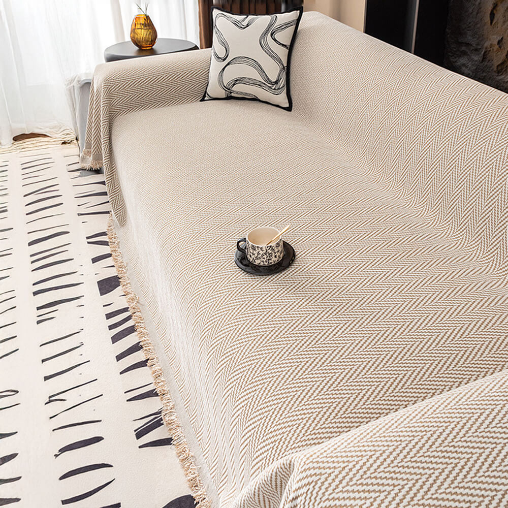 Premium Chenille Textured with Stylish Fringe Sofa Cover