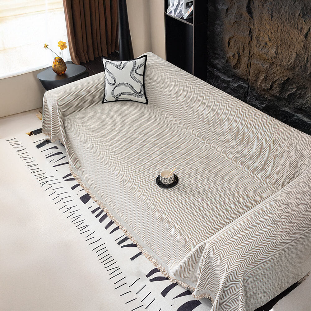 Premium Chenille Textured with Stylish Fringe Sofa Cover
