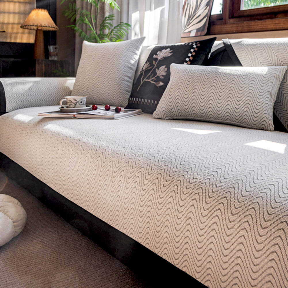 Chenille Anti-Slip Cat-Scratch Resistant Wavy Texture Premium Sofa Cover