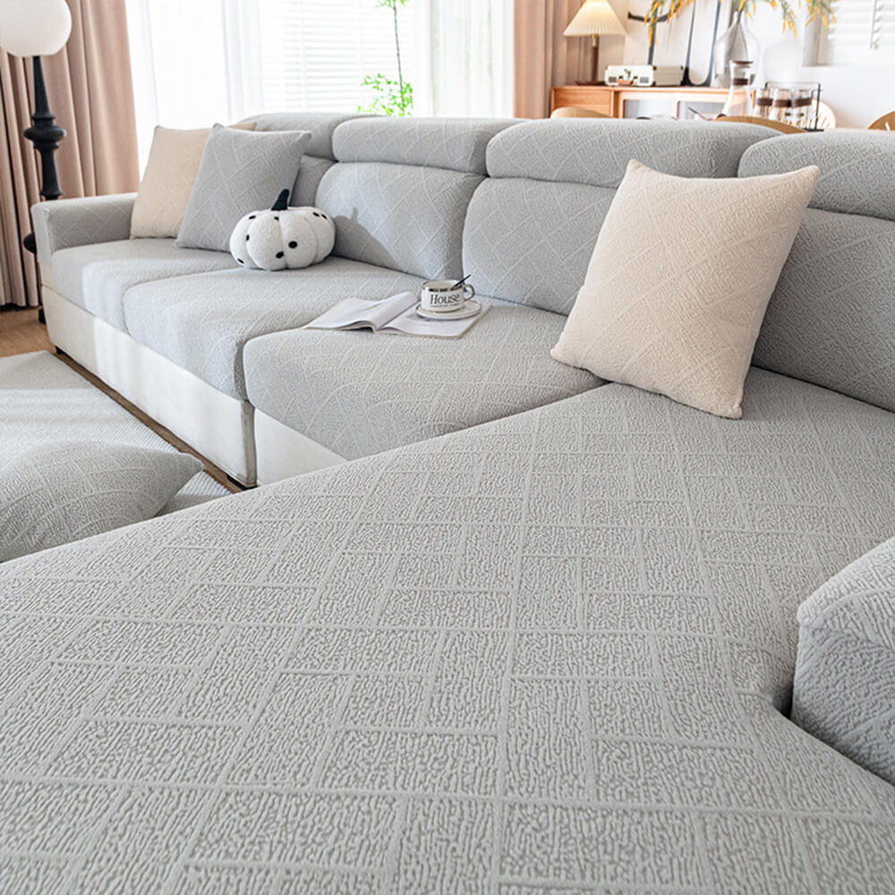 Diamond Jacquard Plush Full-Cover Stretch Sofa Cover