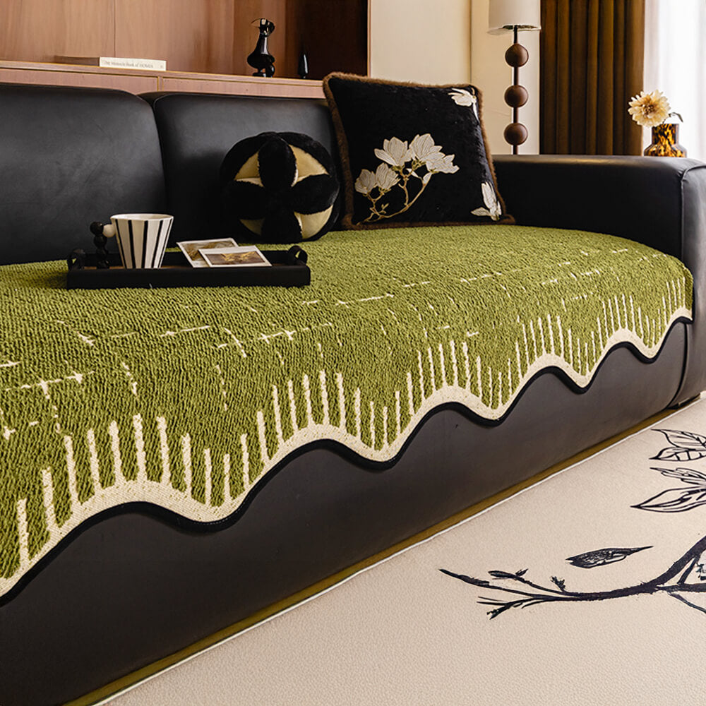 Soft Thickened Plush Sofa Cover with Irregular Wave Edges