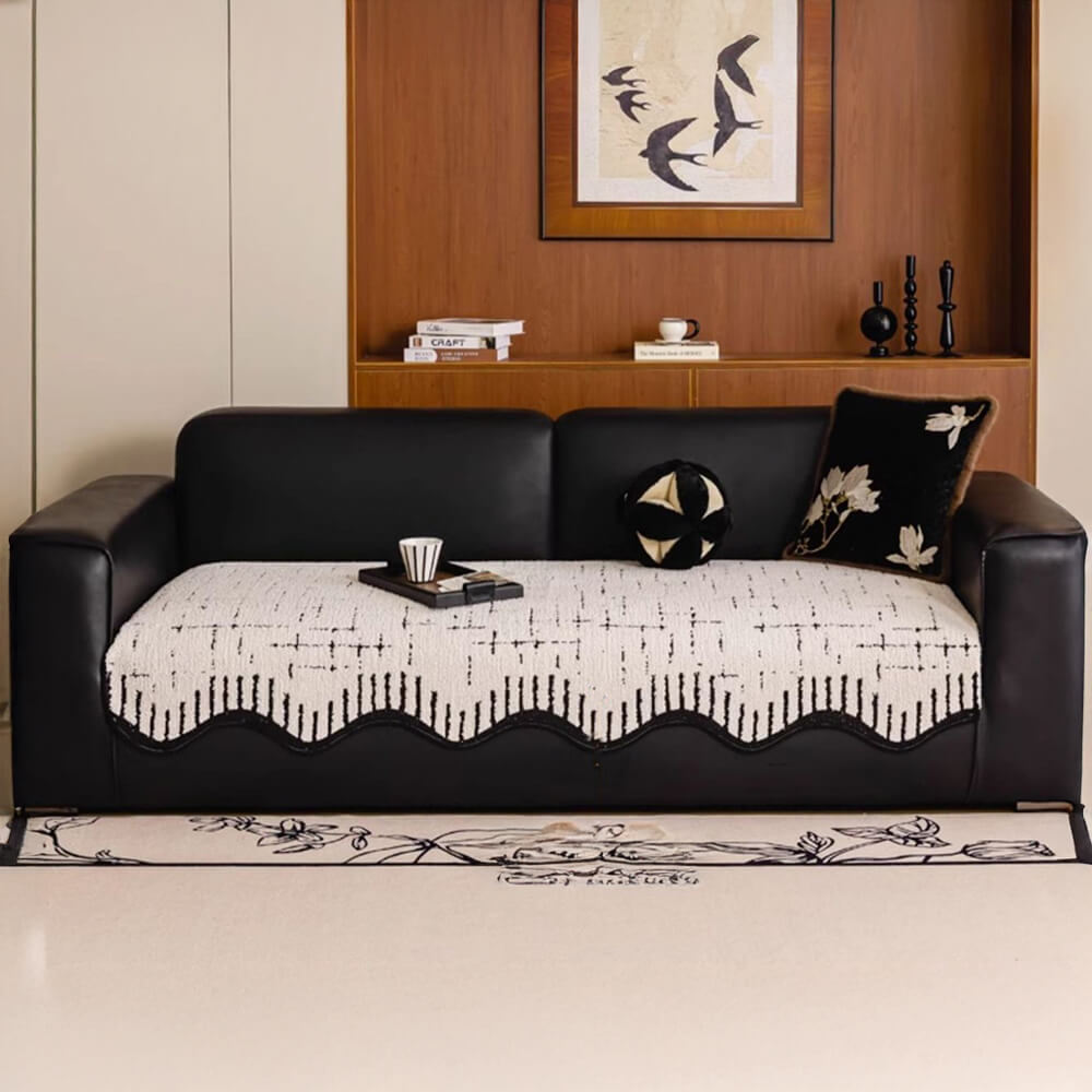 Soft Thickened Plush Sofa Cover with Irregular Wave Edges