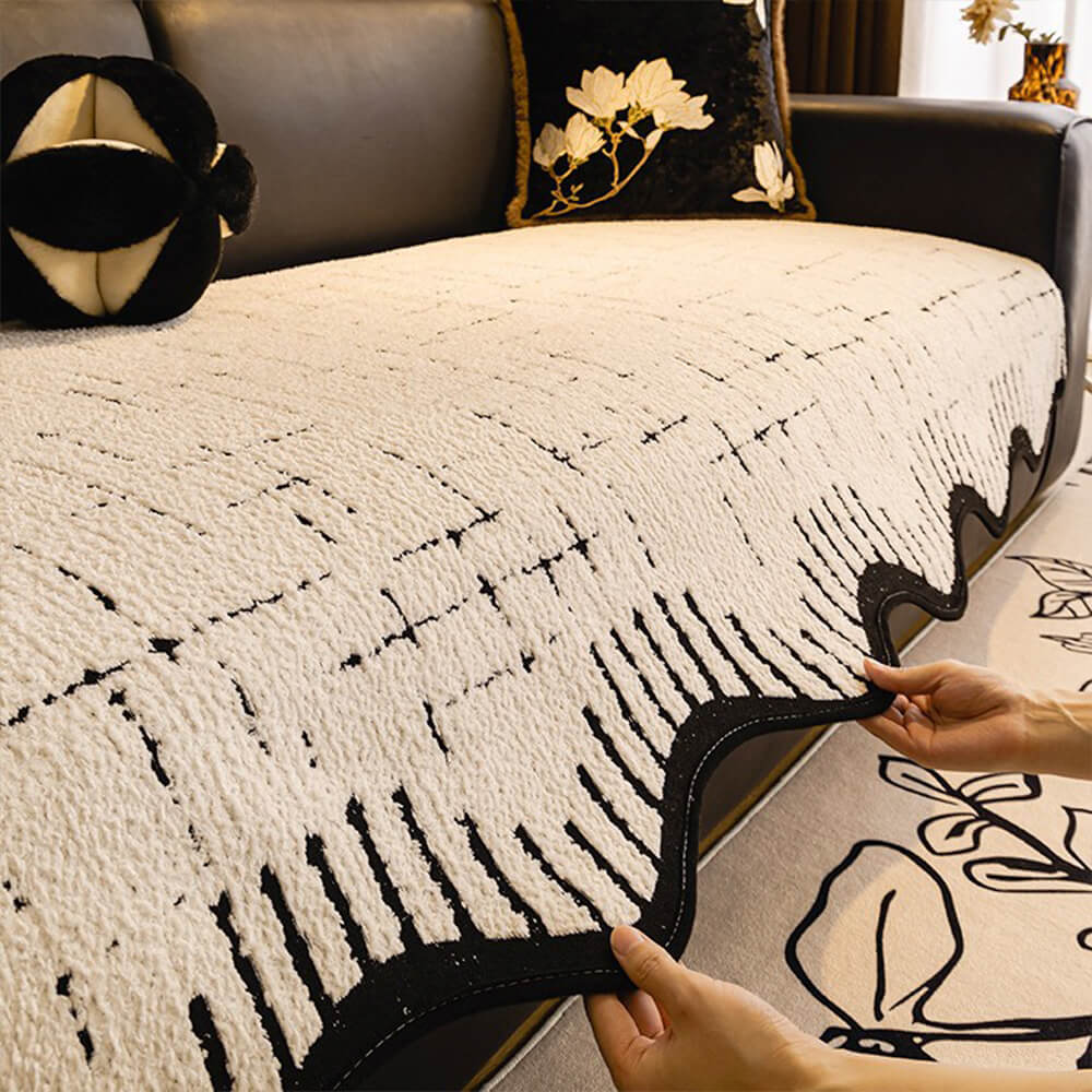 Soft Thickened Plush Sofa Cover with Irregular Wave Edges
