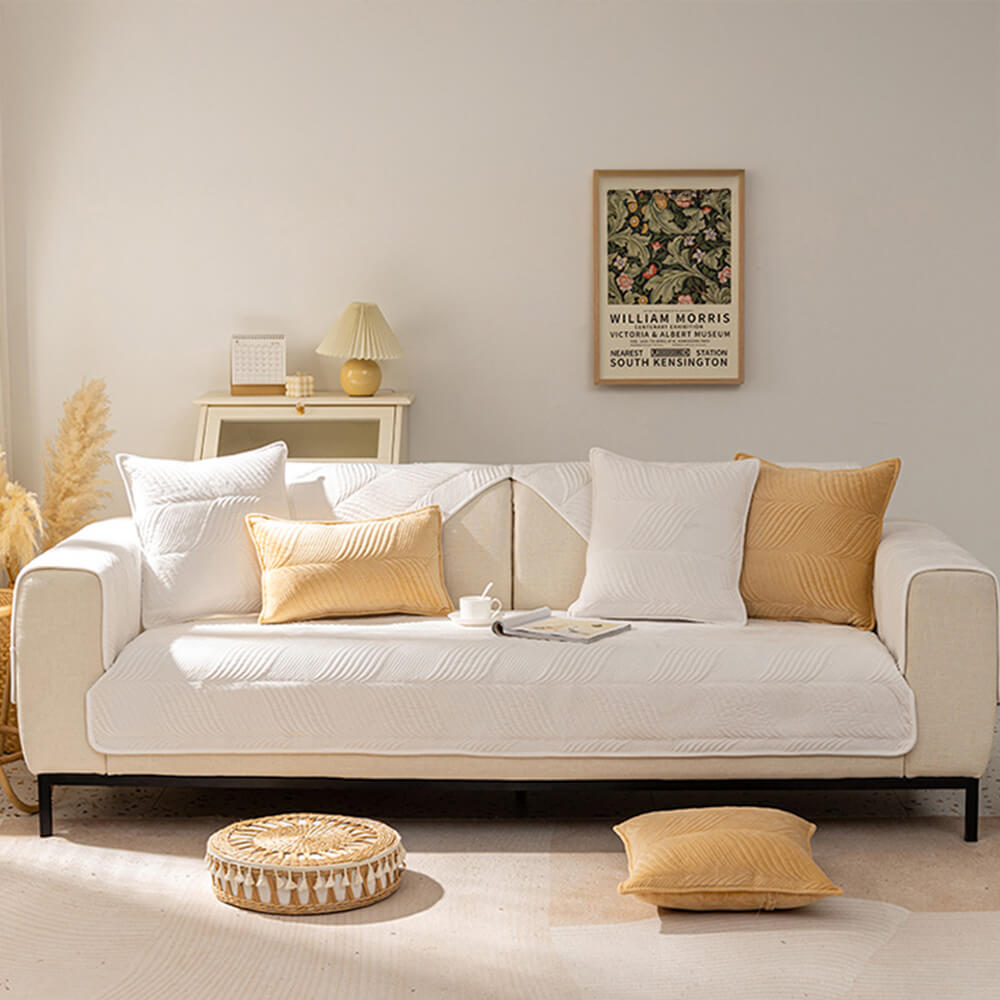 Leaf Patterned Plush Warm Non-Slip Sofa Cover