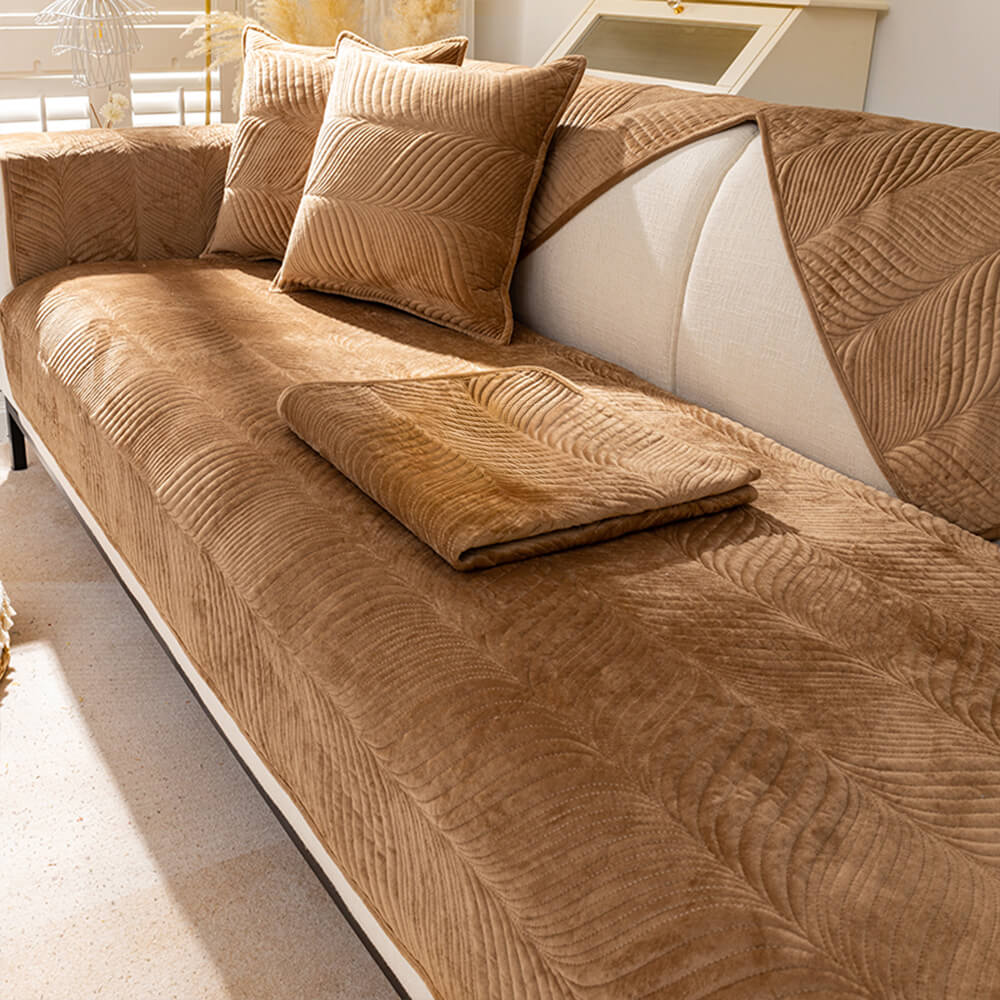 Leaf Patterned Plush Warm Non-Slip Sofa Cover