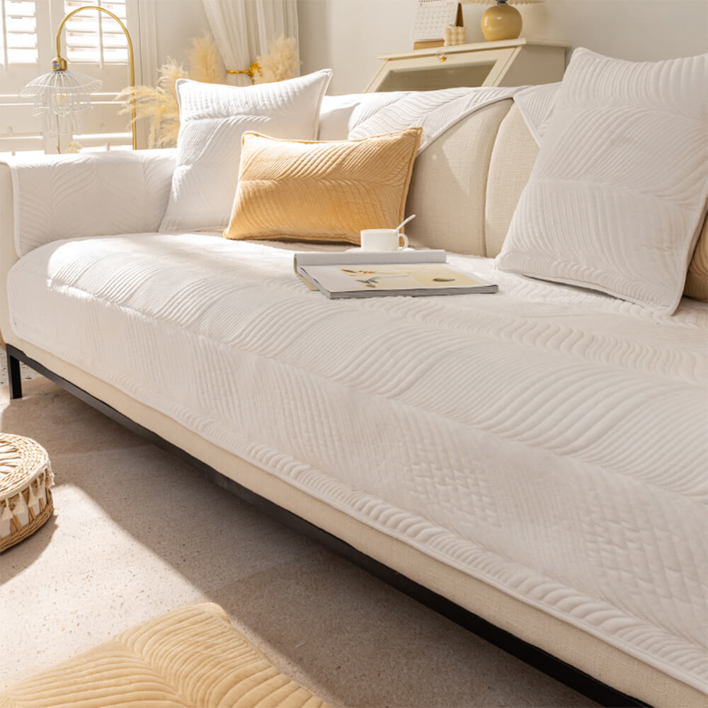 Leaf Patterned Plush Warm Non-Slip Sofa Cover