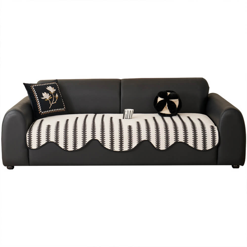 Modern Chevron Stripes Chenille Sofa Cover with Wavy Edges