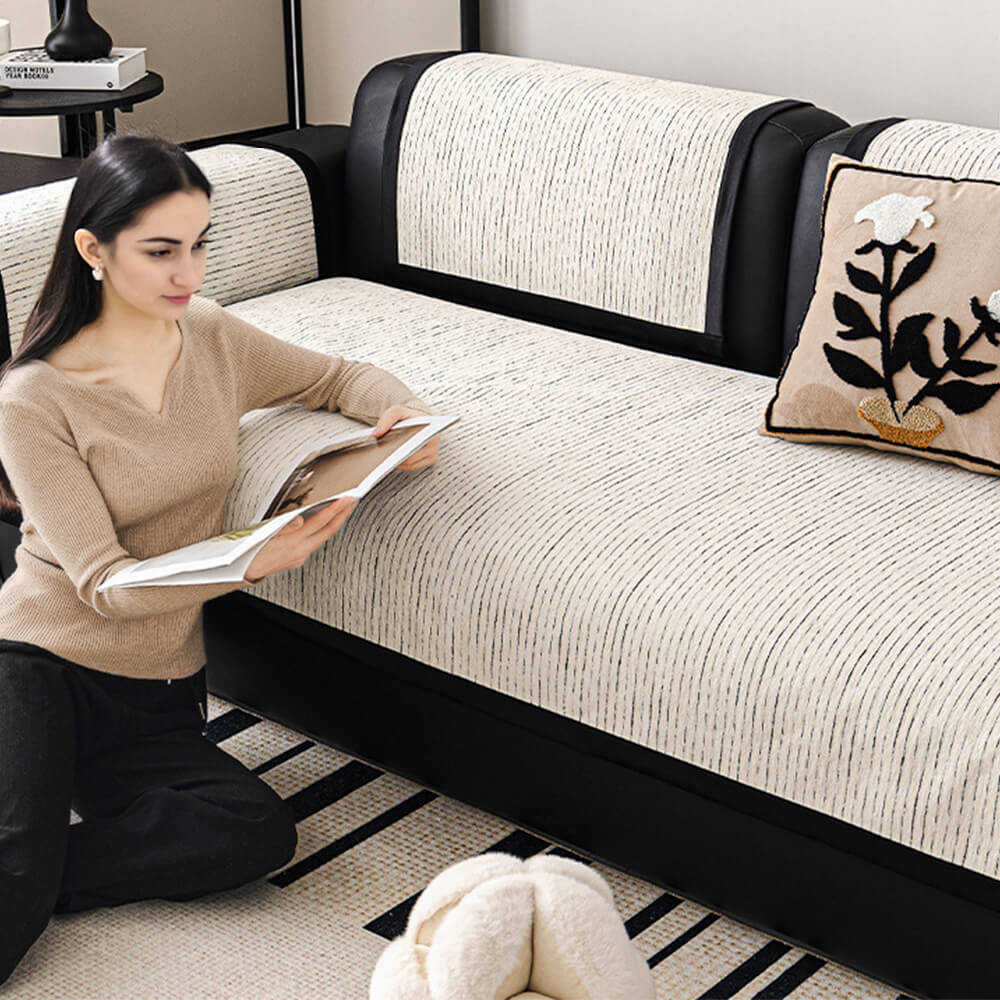 Modern French Striped Chenille Sofa Cover