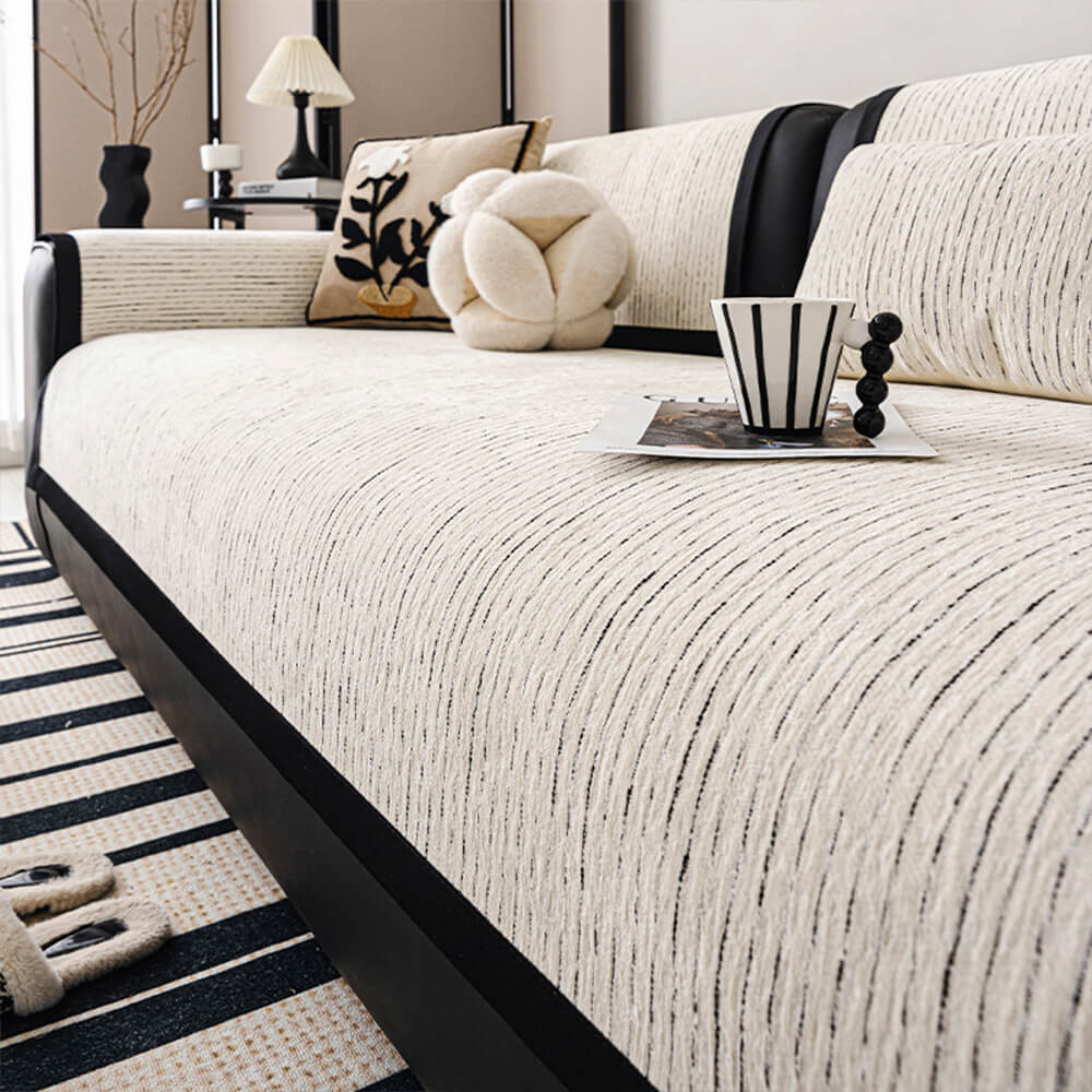 Modern French Striped Chenille Sofa Cover