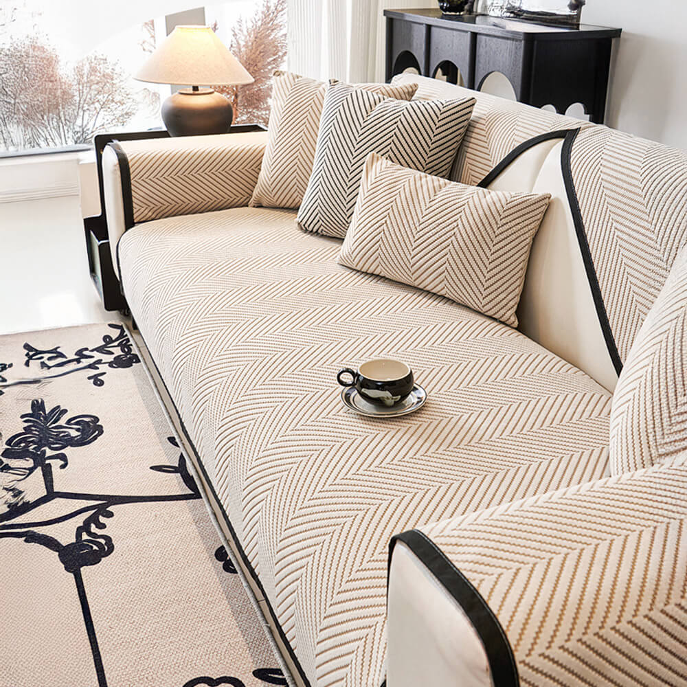 Two-Tone Woven Herringbone Skin-Friendly Polar Fleece Sofa Cover