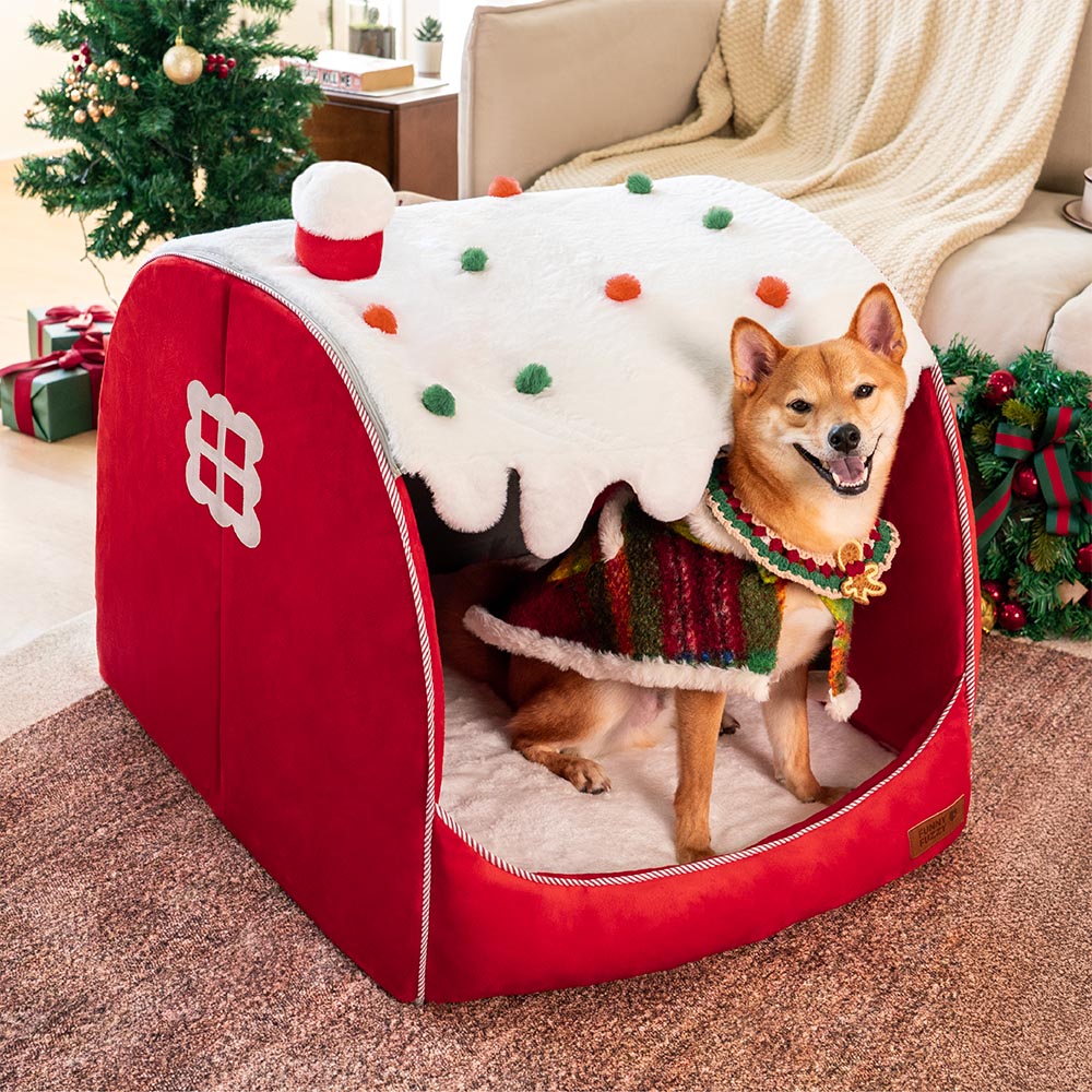 Festive Snow House Orthopaedic Dog Bed - Christmas Warmth