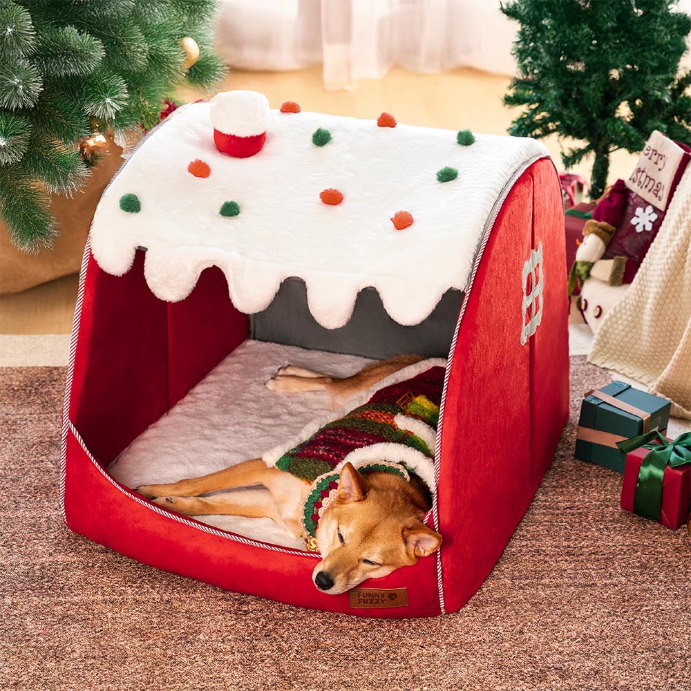 Festive Snow House Orthopaedic Dog Bed - Christmas Warmth