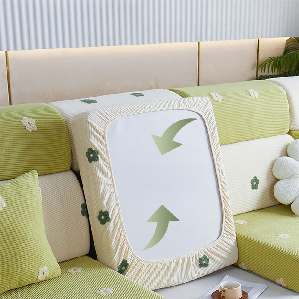 Floral Embroidered Fleece Sofa Anti-Scratch Stretch Sofa Cover