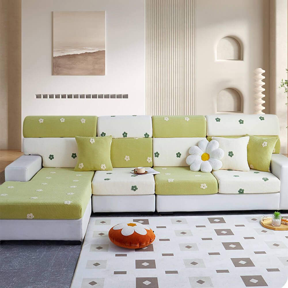 Floral Embroidered Fleece Sofa Anti-Scratch Stretch Sofa Cover