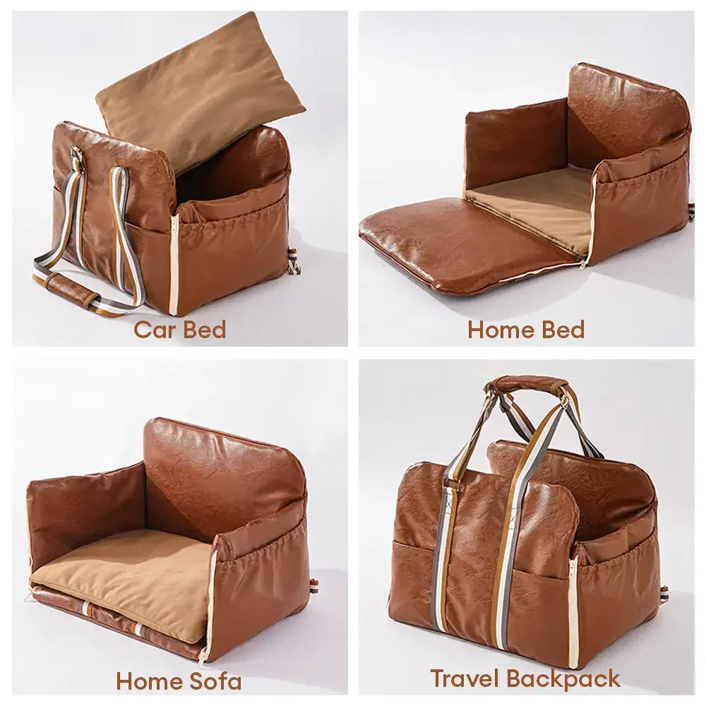 Deluxe Faux Leather Safety Center Console Pet Car Seat and Carrier 3-in-1