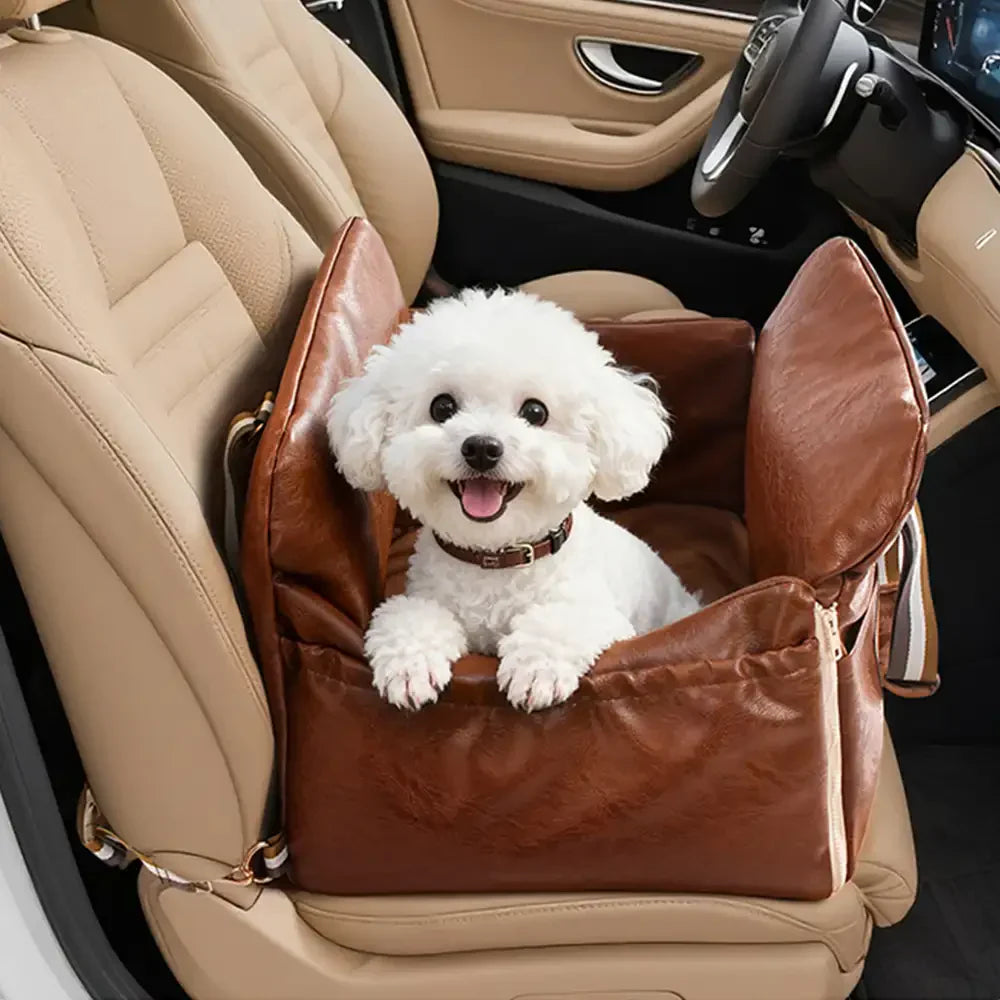 Deluxe Faux Leather Safety Center Console Pet Car Seat and Carrier 3-in-1