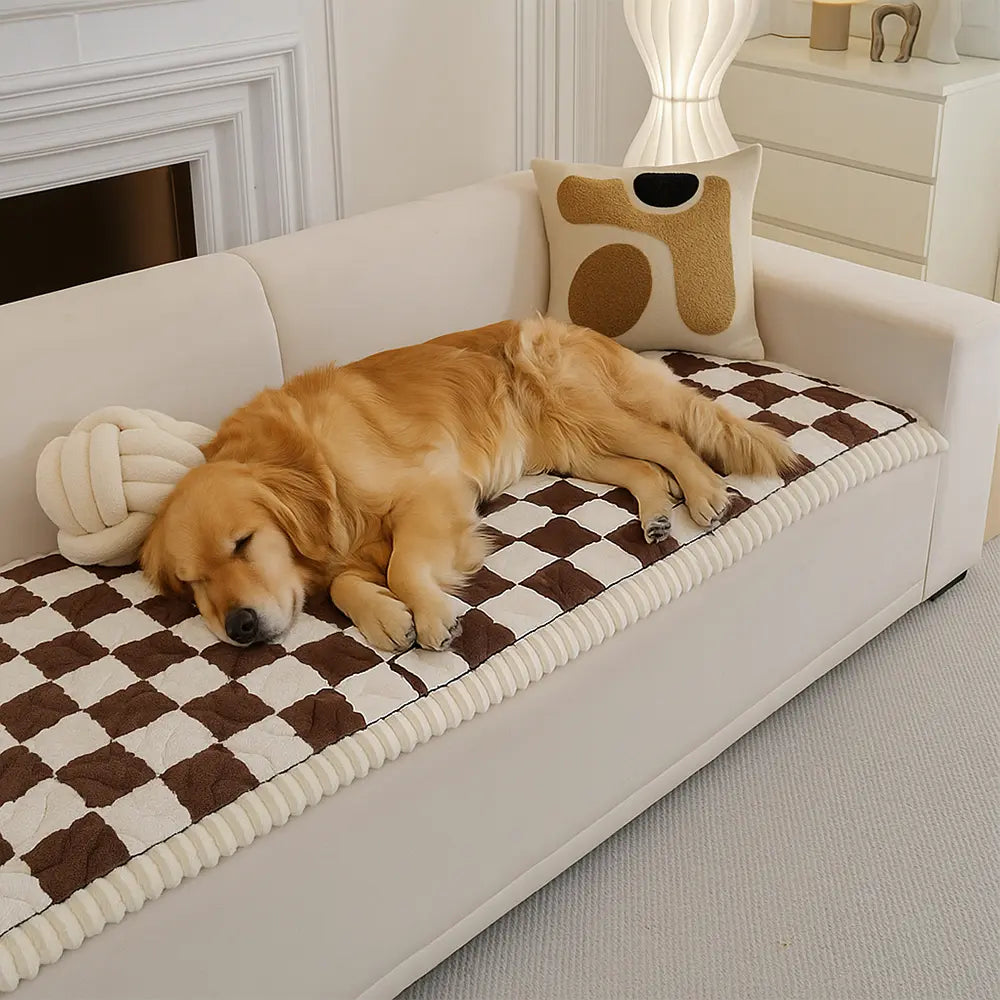 Chequered Velvet Sofa Pad Anti-Slip Quilted Sofa Cover