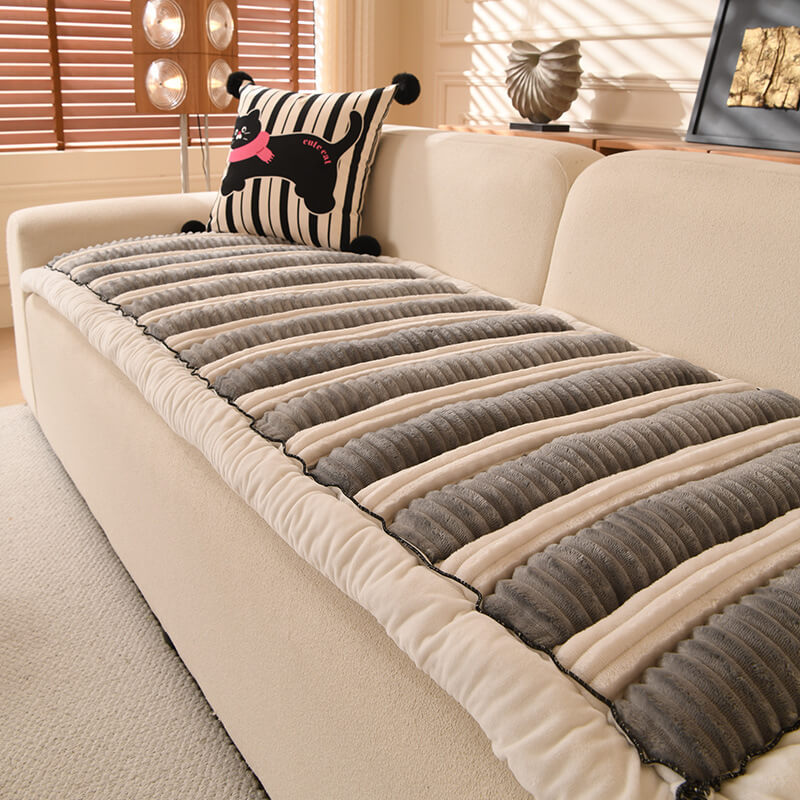 Comfort Plush Thickened Striped Non-Slip Sofa Cover