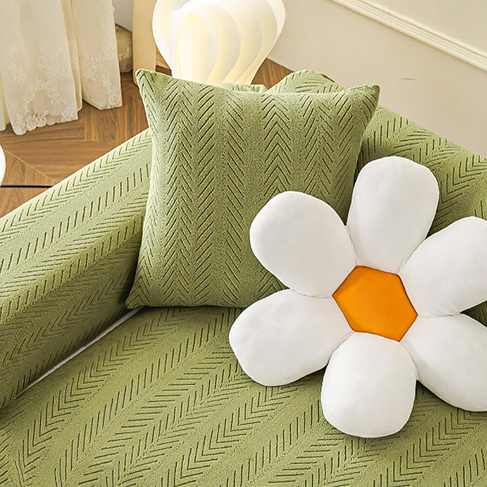 Elegant Herringbone Cream Aesthetic Stretch Magic Sofa Cover