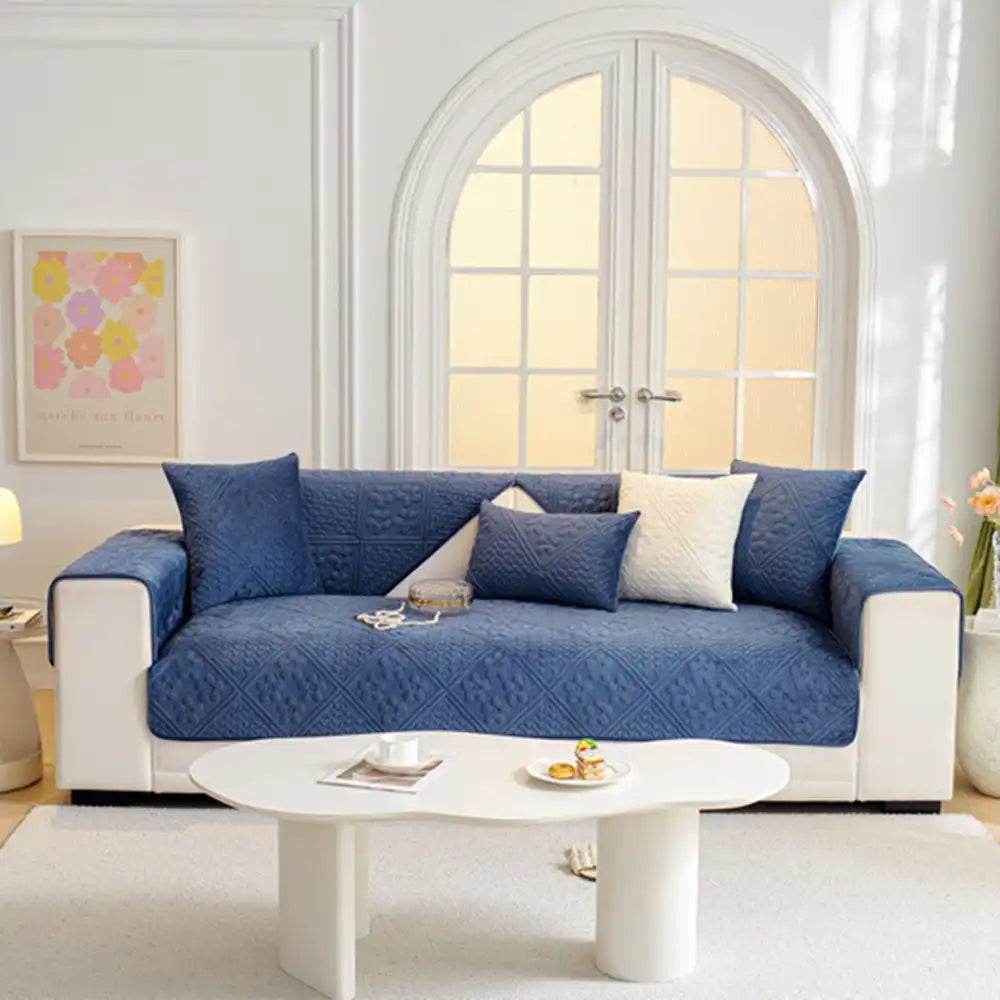 Embossed Geometric Pattern Soft Plush Quilted Non-Slip Sofa Cover