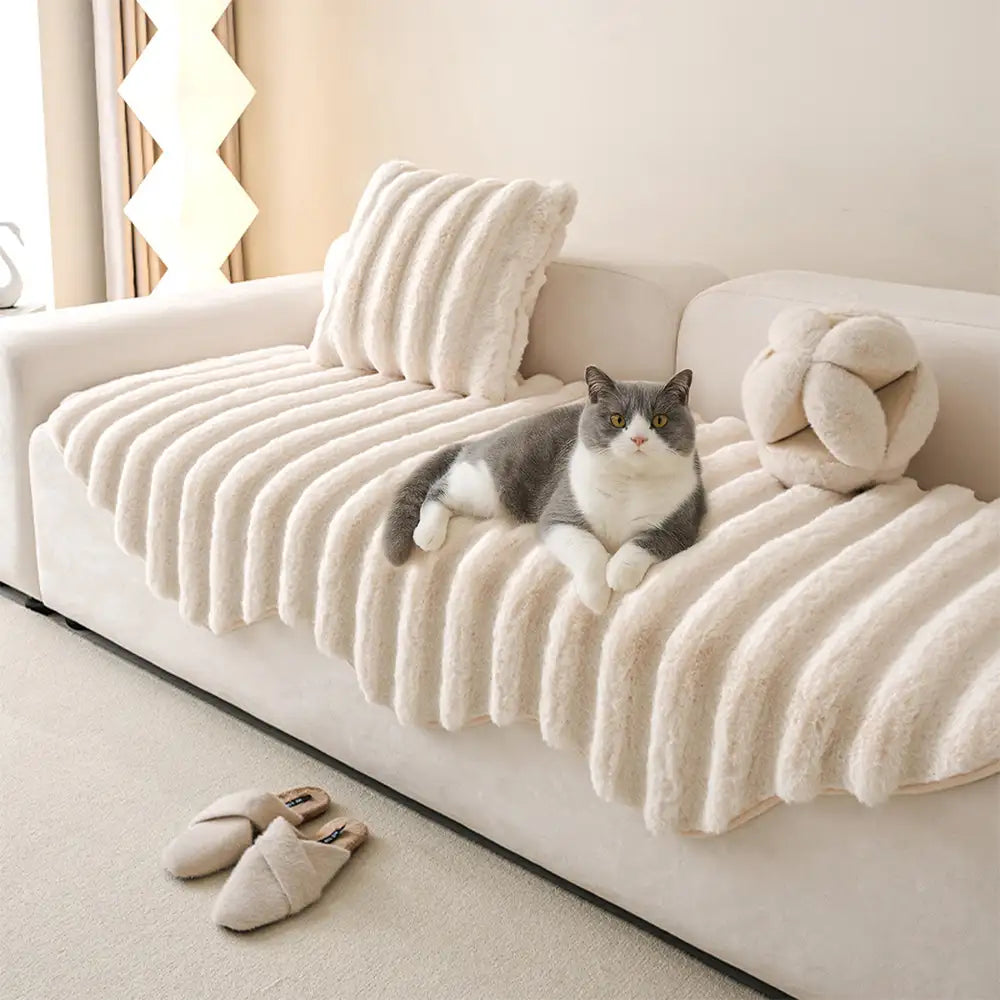 Fluffy Comfort Plush Furniture Protection Decorative Sofa Cover