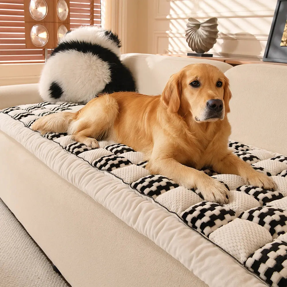 Handmade Plush Chequerboard Pet Mat Comfortable Sofa Cover