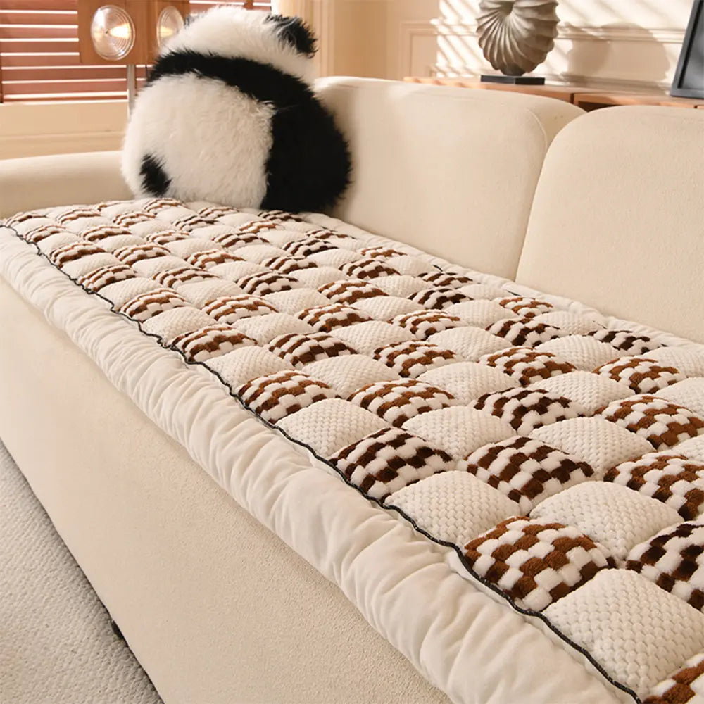 Handmade Plush Chequerboard Pet Mat Comfortable Sofa Cover