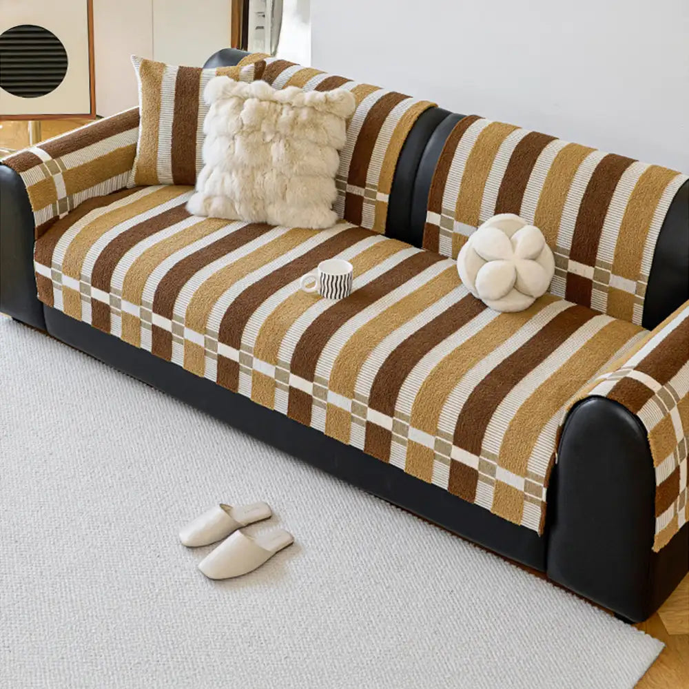 Mid-Century Modern Chenille Scratch-Resistant Furniture Protection Non-Slip Sofa Cover