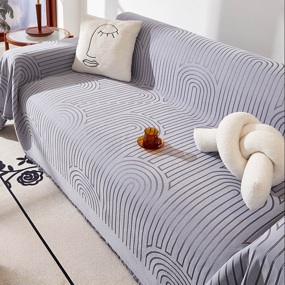 Minimalist Arch Motif Scratch-Resistant Chenille Throw Sofa Cover