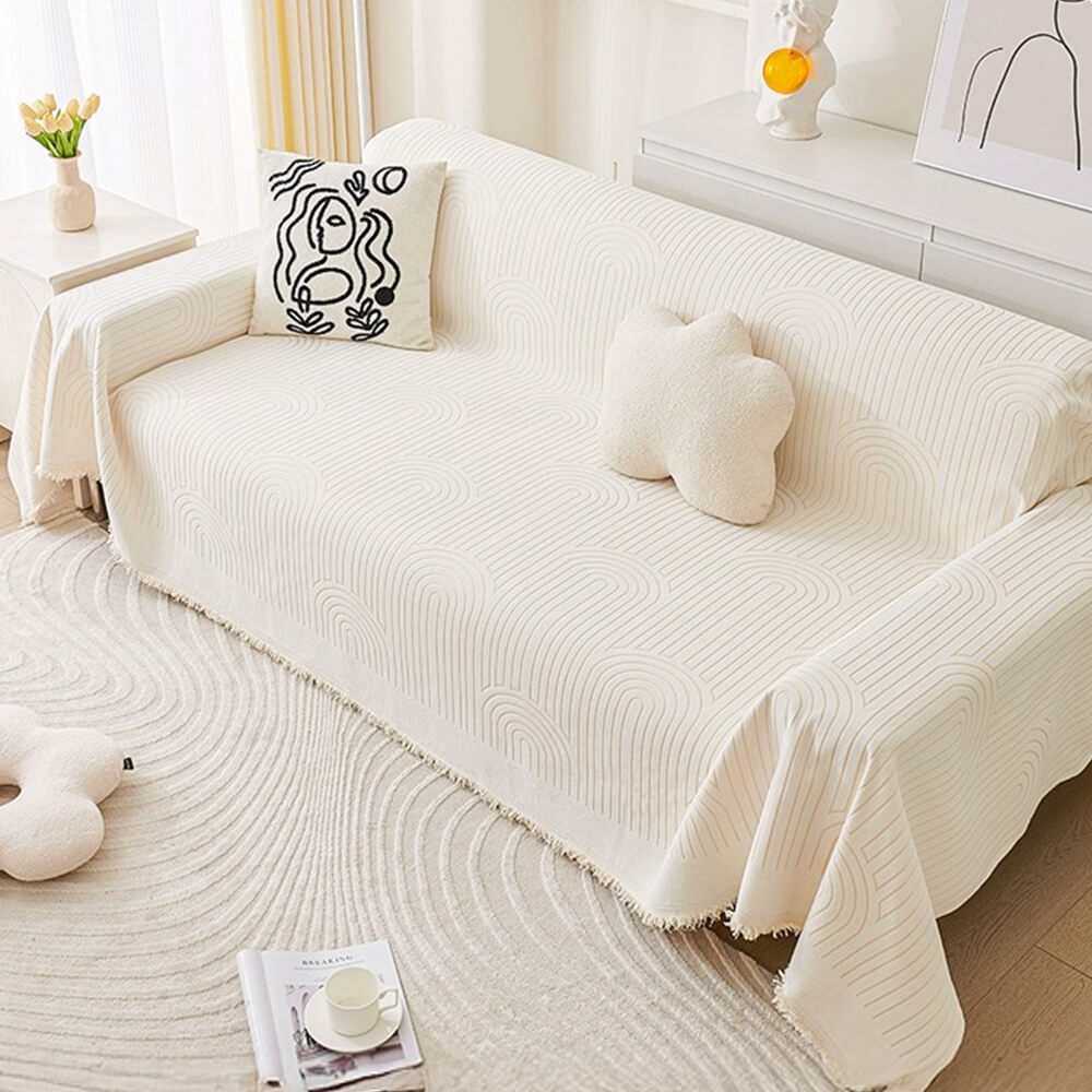 Minimalist Arch Motif Scratch-Resistant Chenille Throw Sofa Cover