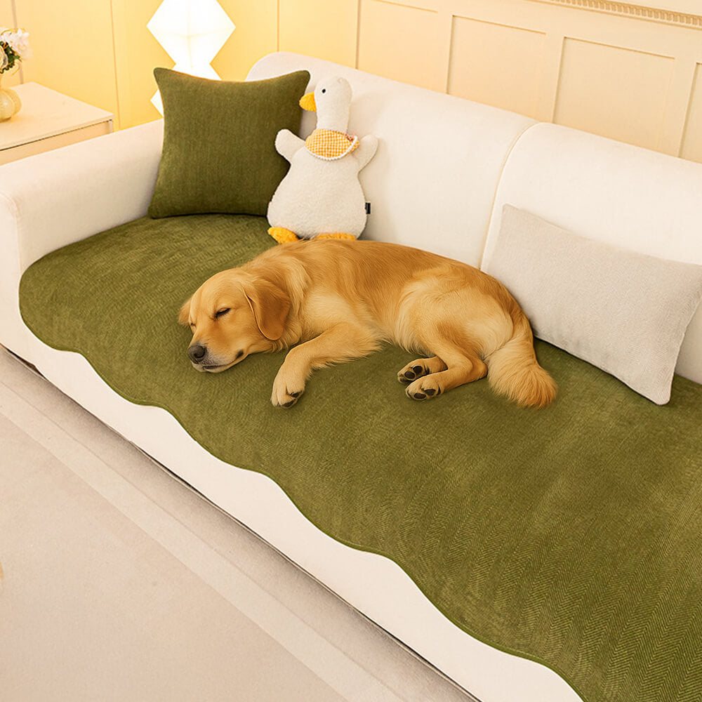 Minimalist Herringbone Chenille Non-Slip Wavy Edge Sofa Cover