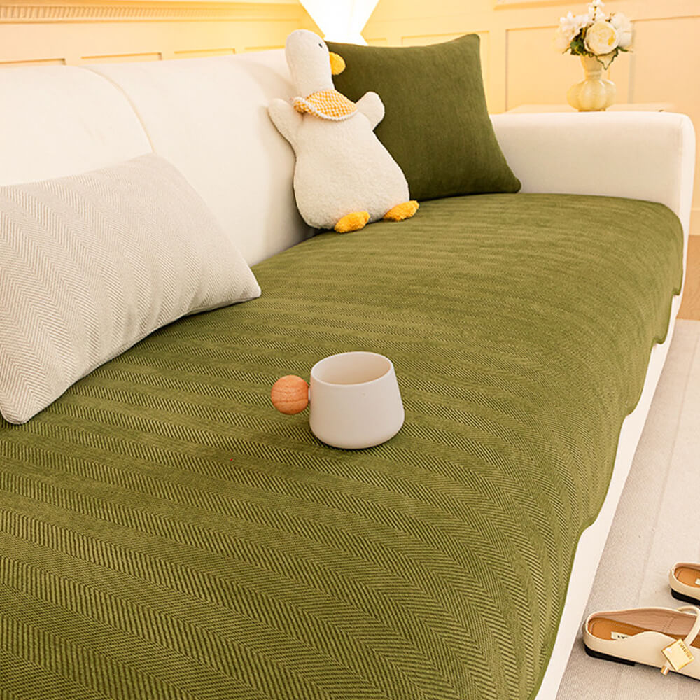 Minimalist Herringbone Chenille Non-Slip Wavy Edge Sofa Cover
