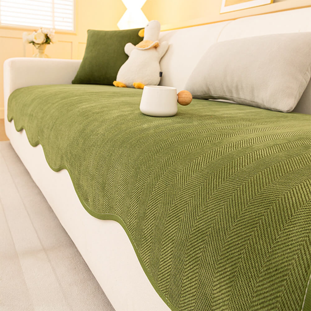 Minimalist Herringbone Chenille Non-Slip Wavy Edge Sofa Cover