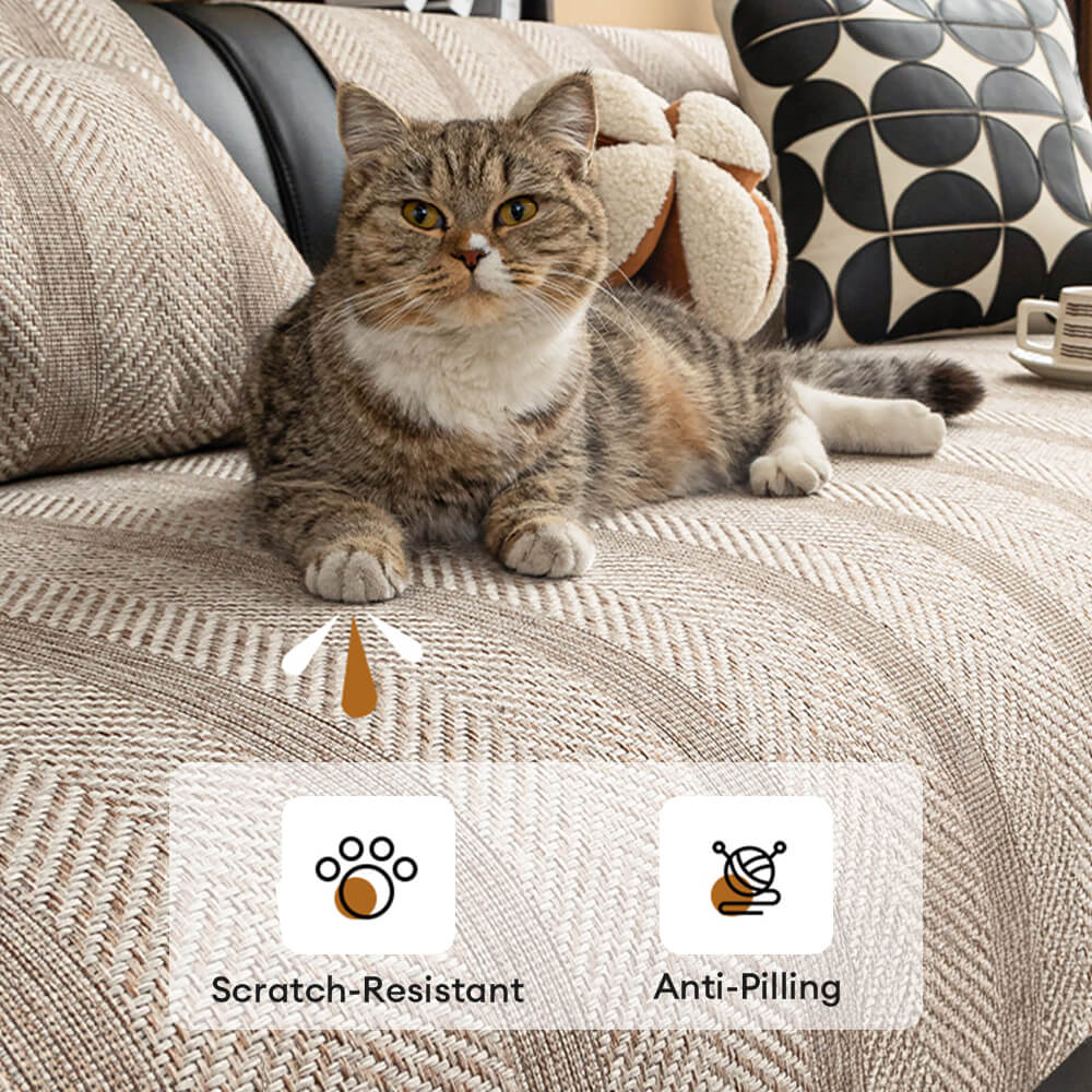 Minimalist Herringbone Weave Breathable Faux Linen All-Season Sofa Cover