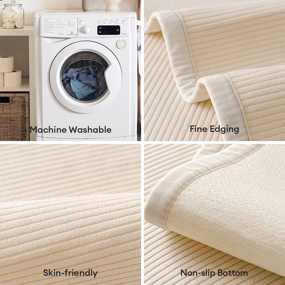 Modern Cream Vertical Stripes Fleece Sofa Cover for All Seasons