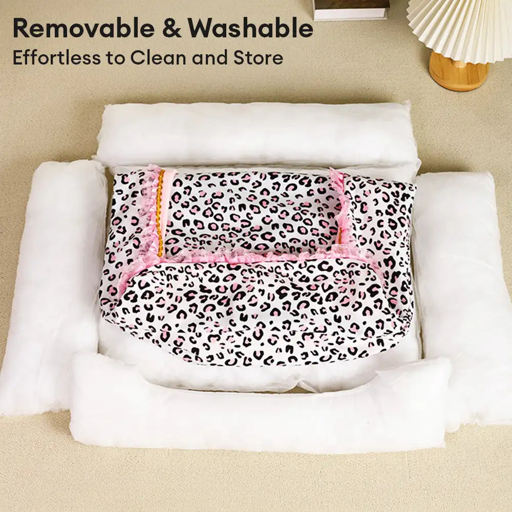 Pink Leopard Print Removable And Washable All-Season Princess Pet Bed