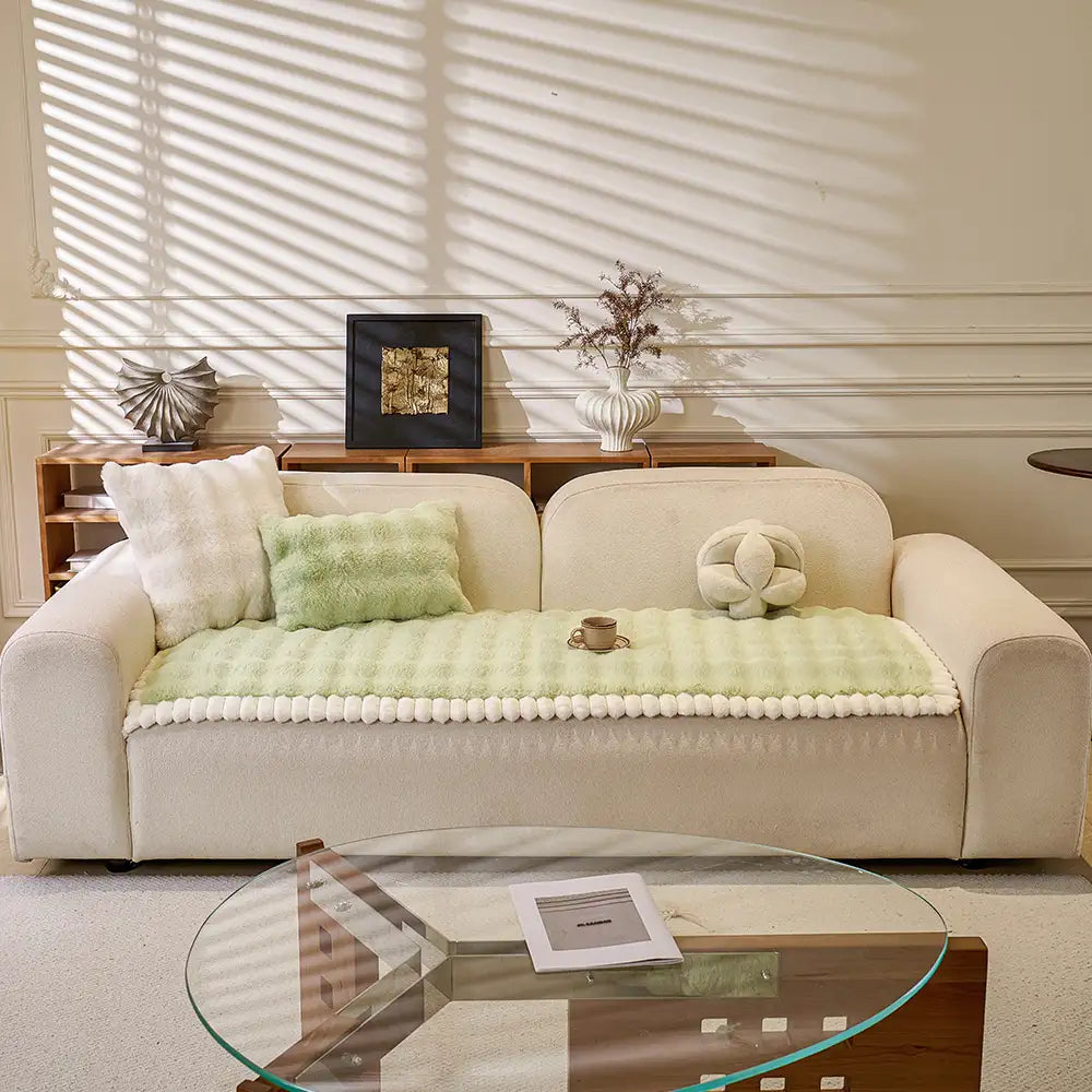 Soft Faux Rabbit Plush Thick Skin-Friendly Non-Slip Sofa Cover