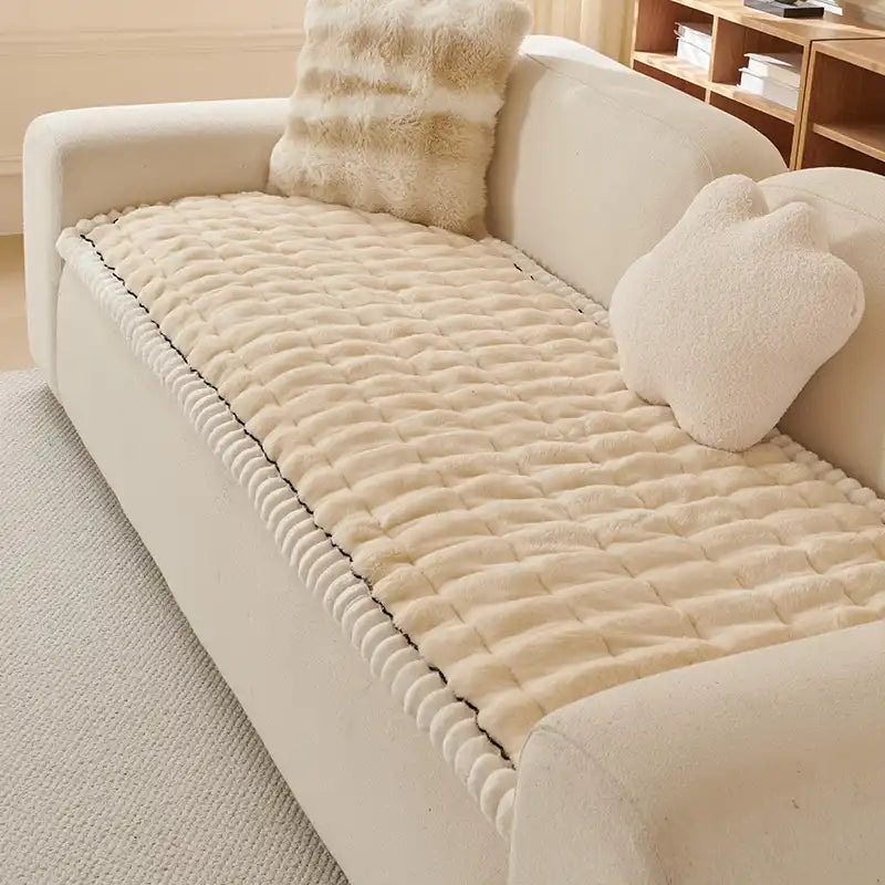 Solid-Colour Fluffy Sofa Decor Thickened Sofa Cover
