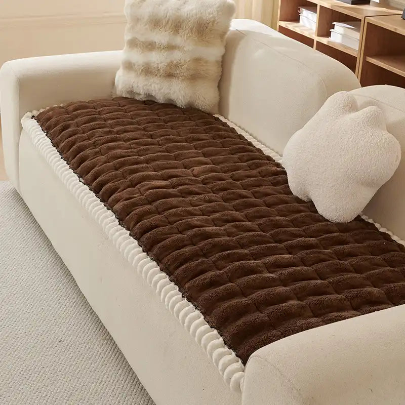 Solid-Colour Fluffy Sofa Decor Thickened Sofa Cover
