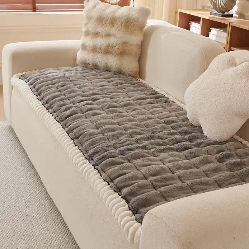 Solid-Colour Fluffy Sofa Decor Thickened Sofa Cover