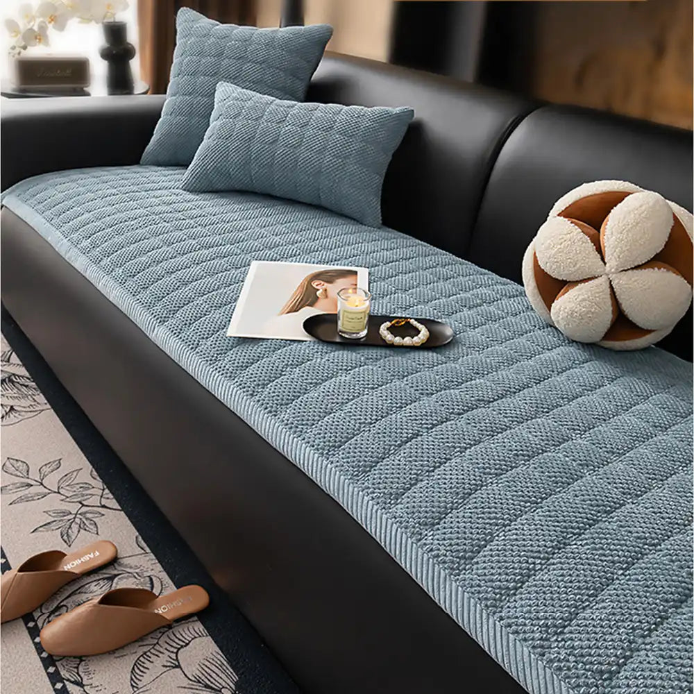 Square Corduroy Anti-Scratch Fabric Pet Friendly Non-Slip Sofa Cover