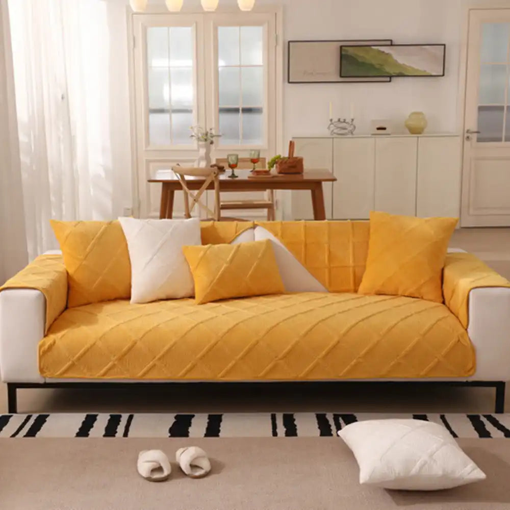 Velvety Soft Short Plush Modern Interiors Sofa Cover