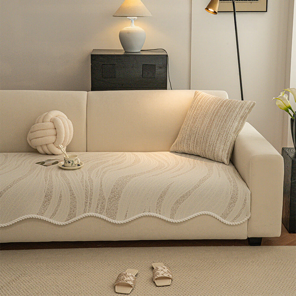 Cool Touch Ice Silk Minimalist Style with Braided Edge Sofa Cover