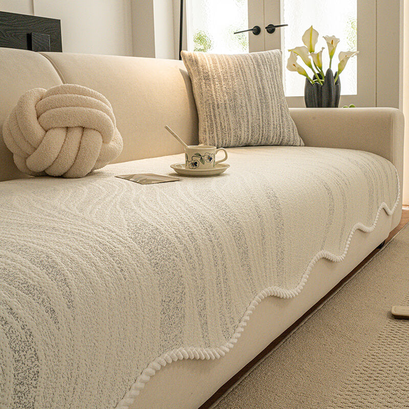 Cool Touch Ice Silk Minimalist Style with Braided Edge Sofa Cover