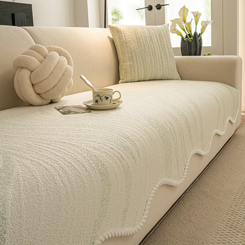 Cool Touch Ice Silk Minimalist Style with Braided Edge Sofa Cover