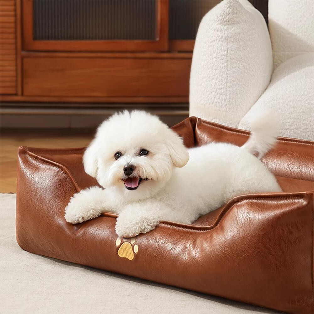 Luxury Faux Leather Waterproof Removable Dog Sofa Bed