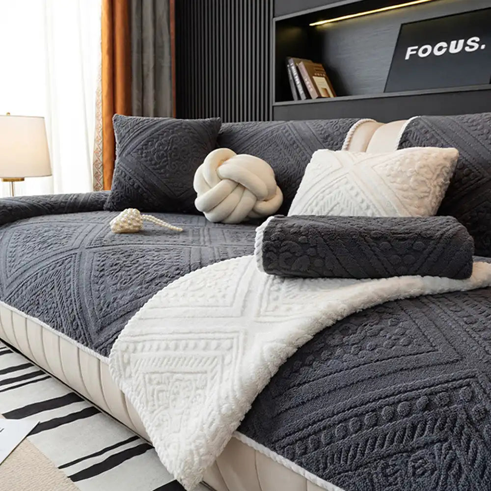 All Season Nordic Style Carved Plush Decorative Non-Slip Sofa Cover