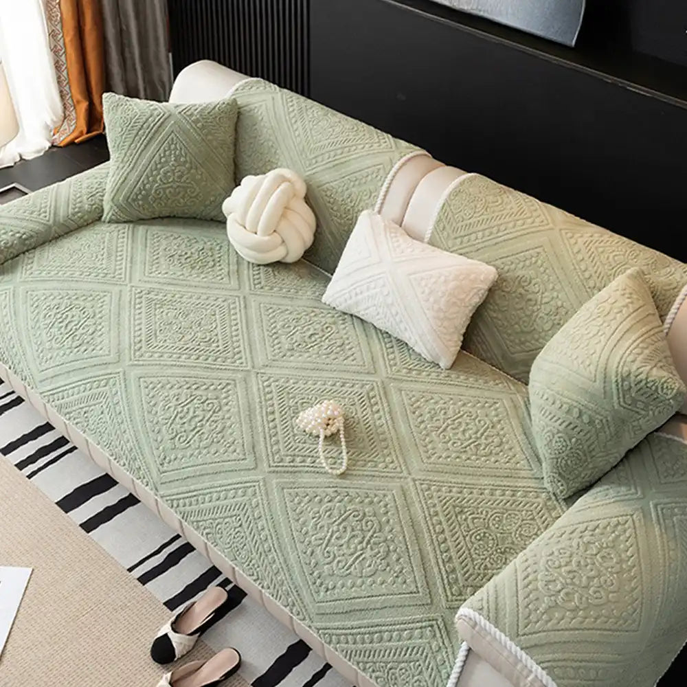 All Season Nordic Style Carved Plush Decorative Non-Slip Sofa Cover